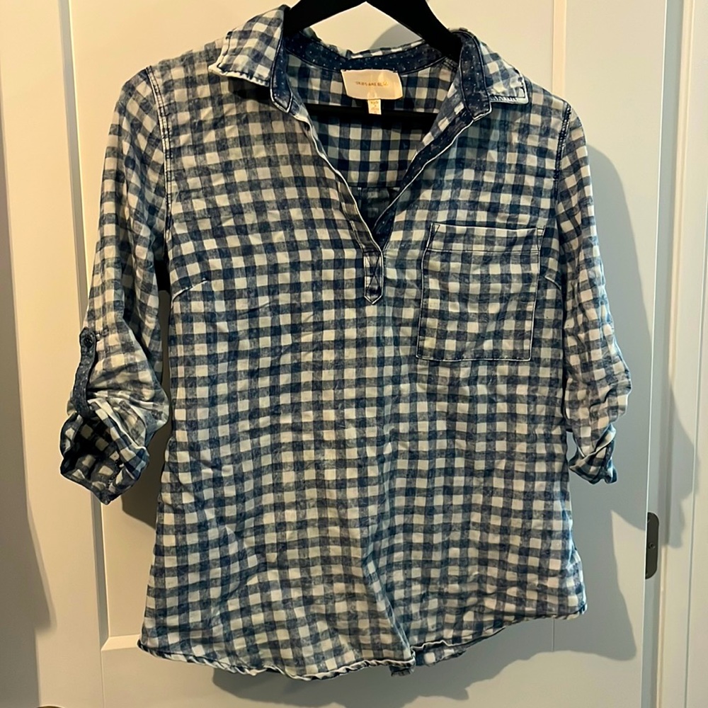 Blue and white gingham, Small, Skies Are Blue top - Picture 1 of 3